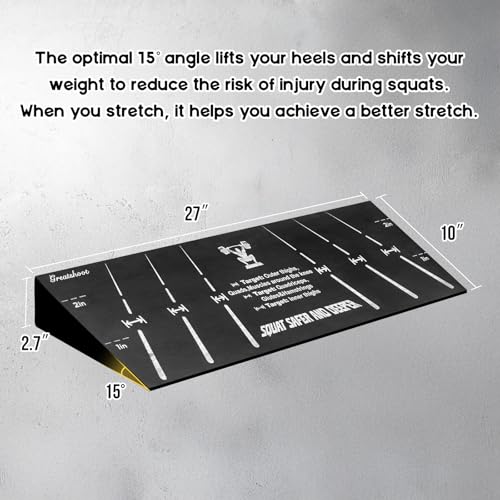 Squat Wedge Block, One-Piece Heel Elevated Slant Board for Squats | 27 x 10 in, 15° incline; stance guides, silicone pads, cross-linked PE for calf stretcher use, lunges and ankle mobility