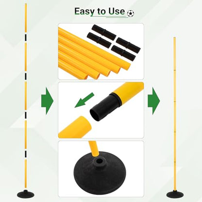 6 FT Agility Poles for Soccer, Basketball, Football, Equestrian, Pet Training, 4/6/8/10 Pack Detachable Soccer Poles w/Rubber Bases, Pole Bending Poles for Horses, Indoor/Outdoor Use - style: 6 Pack