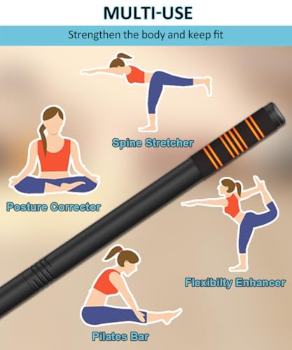 Queension 5ft Adjustable Yoga Stick Made of Sturdy Alloy Steel, Stretching & Mobility Stick with Non-Slip Foam-Sleeveds, Exercise Fitness Pole for Balance & Pilates