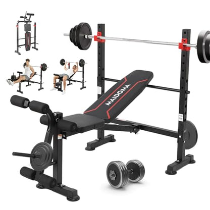 1500LBS / 750LBS 8 in 1 Weight Bench with Leg Extension and Squat Rack, Adjustable Flat Incline Decline Bench Press for Full Body Workout（US Stock）