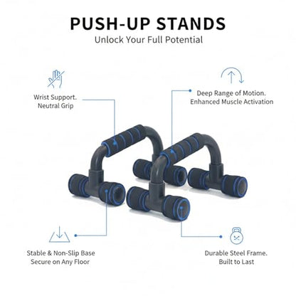 Push-Up Stands with Foam Handles, Steel Frame for Wrist Support and Deep Range of Motion, Stable Floor Exercise Bars for Home Workouts (1 Pair)