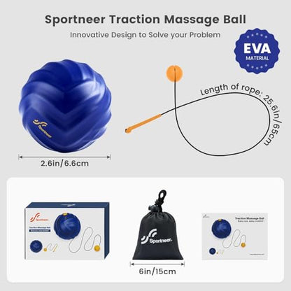 Sportneer Massage Lacrosse Ball with String, Deep Tissue Massager for Back Myofascial Release, Shoulder Trigger Point Therapy & Foot Plantar Fasciitis, Free Relax for Whole Body (Blue)
