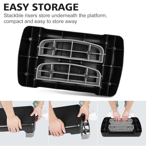 18'' Adjustable Aerobic Step Platform, Adjustable Fitness 4-6in Exercise Stepper Workout with 2 Risers, Aerobics Stepper Workout Stepper for Home Gym Cardio Strength & Training