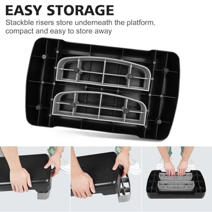 18'' Adjustable Aerobic Step Platform, Adjustable Fitness 4-6in Exercise Stepper Workout with 2 Risers, Aerobics Stepper Workout Stepper for Home Gym Cardio Strength & Training