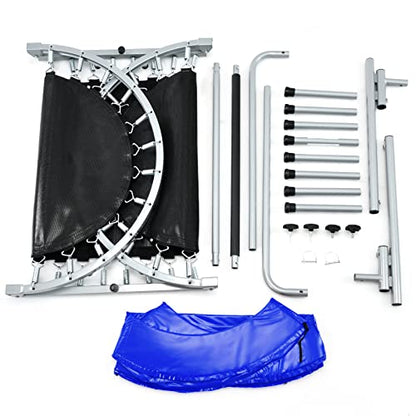 Giantex Mini Trampoline, 2 Persons Foldable Fitness Trampoline w/ 5 Levels Height Adjustable Handle, Max Load 330LBS, Indoor Oval Rebounder Exercise Trampoline for Adult, Kid, Enjoy Parent-child Time