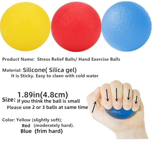 3 PCS Physical Therapy Hand Exercise Balls, Stress Relief Balls for Adults, Squeeze Balls Kits for Hand Finger Wrist Muscles, Hand Grip Strengthener Trainer,Finger Exerciser