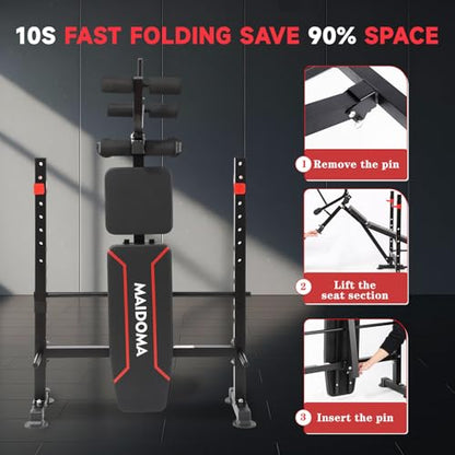 1500LBS / 750LBS 8 in 1 Weight Bench with Leg Extension and Squat Rack, Adjustable Flat Incline Decline Bench Press for Full Body Workout（US Stock）