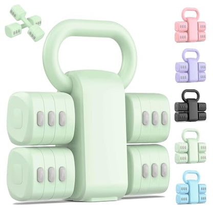 2-in-1 Adjustable Dumbbell Set, Upgraded 4 Levels Hand Weights for Women Men, Each 2.2/3.3/4.4/5.5lb, Convertible Weights Dumbbells and Kettlebell Set for Home Gym Exercise & Fitness - color: Green