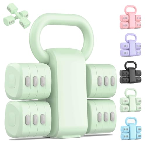 2-in-1 Adjustable Dumbbell Set, Upgraded 4 Levels Hand Weights for Women Men, Each 2.2/3.3/4.4/5.5lb, Convertible Weights Dumbbells and Kettlebell Set for Home Gym Exercise & Fitness - color: Green