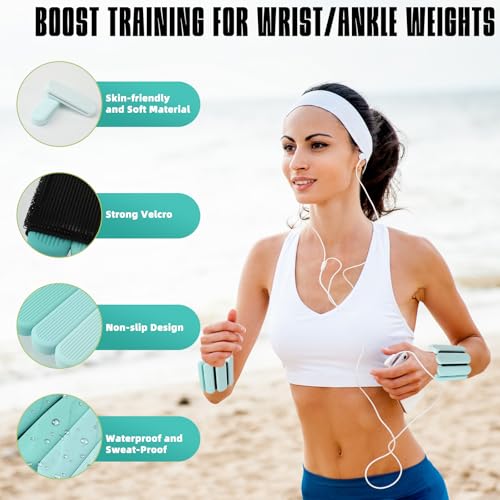 Ankle Weights for Women Men, Silicone Wrist Weights Set of 2 - Wearable Leg Weights/Arm Weights Ideal for for Home Gym Workout, Running, Yoga, Pilates, Barre, Exercise, Strength Training