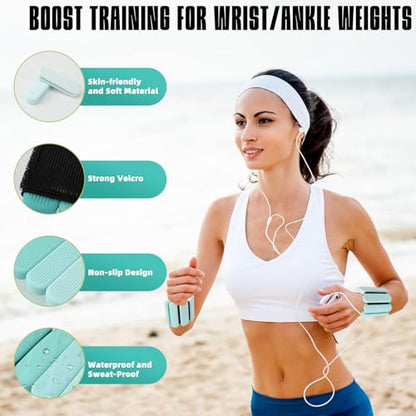 Ankle Weights for Women Men, Silicone Wrist Weights Set of 2 - Wearable Leg Weights/Arm Weights Ideal for for Home Gym Workout, Running, Yoga, Pilates, Barre, Exercise, Strength Training
