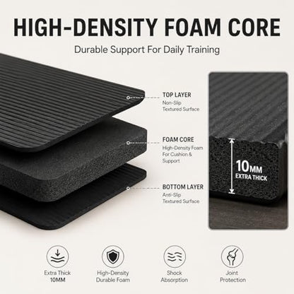 Non Slip Yoga Mat, Extra Thick TPE Exercise Mats for Home Workout with Carrying Strap, Durable Anti-Tear Fitness Mat for Pilates Stretching Gym - color: Black