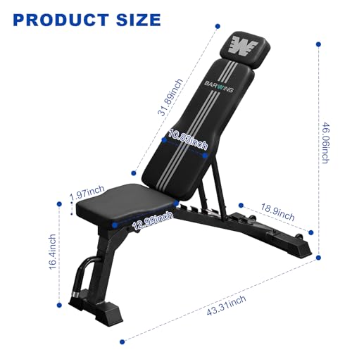 BARWING Adjustable Weight Bench Workout Bench, 1000/1300 LBS Heavy Duty Incline Decline Bench for Home Gym, Easy Assembly Foldable Training Lifting Bench - color: Matte Black