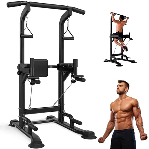 Power Tower Pull Up Bar for Home Gym, Multi Functional Pull Up Bar Stand Dip Bar Station, Adjustable Height Workout Dip Station Strength Training Fitness Equipment
