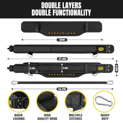 MANUEKLEAR 2-in-1 Weightlifting Belt & Dip Belt with 36.7 IN Rope, Double-Layer Weight Lifting Belts, Powerlifting Gym Weighted Belt for Pull Up Squat - color: Midnight Black, size: L(34-37in)