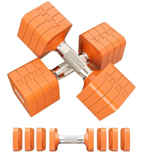 Adjustable Dumbbell Set for Women Men 7.5LB/10LB/15LB/20LB/25LB Each - color: Orange, style: 10LB Each [20 LBS Total]