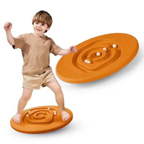 Kids Maze Balance Board - Wobble Trainer for Ski Surf Snowboard, Non-Slip Sensory Rocker Ages 3-12, Core Therapy & Skate Prep - color: Orange