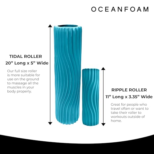 Tidal Roller - Miami Blue - Muscle Massage Foam Roller for Back Pain & Stretching - Firm and Ergonomic Wide Wave Textured - Yoga, Athletics, & Wellness - Full Size, 20" x 5" - color: Miami Blue