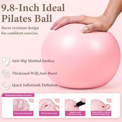 Pink Pilates Ring Kit with 14 inch Magic Circle & Foam Roller, Ergonomic Home Workout Equipment Set, Full Essentials for Women Beginners - Includes Exercise Guide & Storage Bag