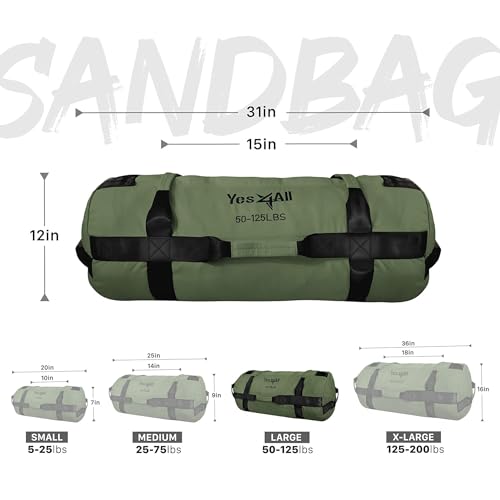 Yes4All Sandbags for Working Out, Adjustable Sand Bags for Weight Training with Handles, Combo Army Green (M + L)
