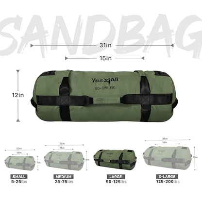 Yes4All Sandbags for Working Out, Adjustable Sand Bags for Weight Training with Handles, Combo Army Green (M + L)