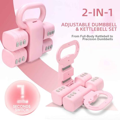 Adjustable 2-in-1 Convertible Kettlebell & Dumbbells - color: Pink