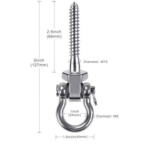 SELEWARE Set of 2 Permanent Antirust 304 Stainless Steel Screw Bracket Heavy Duty 180° Swing Hangers, 1800LB Capacity Playground Yoga Hammock Rope Tire Web Chair Sandbag Punching Bag Porch Swing Sets - color: U (5 inch, 2 Pack)