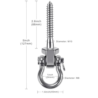 SELEWARE Set of 2 Permanent Antirust 304 Stainless Steel Screw Bracket Heavy Duty 180° Swing Hangers, 1800LB Capacity Playground Yoga Hammock Rope Tire Web Chair Sandbag Punching Bag Porch Swing Sets - color: U (5 inch, 2 Pack)