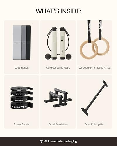 BetterMe Calisthenics Home Studio Kit - Home Gym Calisthenics Equipment Kit with Parallettes Resistance Bands Gymnastics Rings Door Pull Up Bar and Jump Rope - At Home Calisthenics Equipment