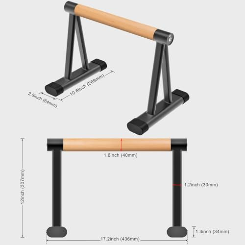 Dolibest Push Up Bar, 12'' High Parallettes Bars with 8 Rubber Feet & Foam Handle, Dip Bars with Stable Triangle Base for Calisthenics, Handstand, Gym & Home Exercise, Easy Assembly (600LB)