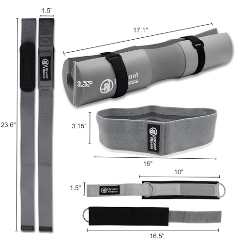 J Bryant Barbell Pad Set with 2 Ankle Straps for Cable Machines Hip Resistance Band Weight Lifting Straps Thick Cushion Hip-Thrusts Pad with Carry Bag for Squats Bench Press Workout - color: grey set