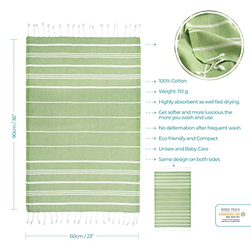 Cacala 100% Turkish Cotton Kitchen Tea Towels, Highly Absorbent Luxury Soft Quick Drying Dish Towel with Hanging Loop for Gym, Yoga, Bath, Sports, Cleaning and Kitchen (23 x 36), Olive - color: Olive Green