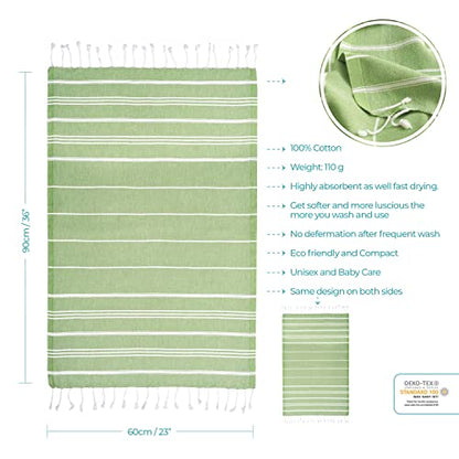 Cacala 100% Turkish Cotton Kitchen Tea Towels, Highly Absorbent Luxury Soft Quick Drying Dish Towel with Hanging Loop for Gym, Yoga, Bath, Sports, Cleaning and Kitchen (23 x 36), Olive - color: Olive Green