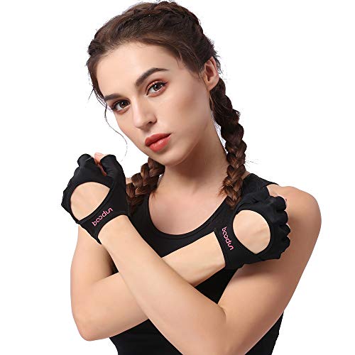 Anser 7150282 Woman Half Finger Girl Short Fingerless Gloves for Indoor Yoga Gym Fitness Body Building Training - color: Black