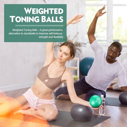 Seenelling 4 Pcs Weighted Toning Balls for Exercise Weighted Exercise Soft Medicine Balls for Gym, Pilates, Yoga, Balance, Flexibility - color: Green
