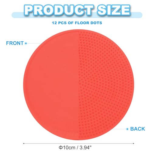 4 Inch Poly Spot Markers, 12Pcs Non Slip Rubber Floor Dots with Storage Bag Flat Agility Cones for Sports Training Basketball Football, Red