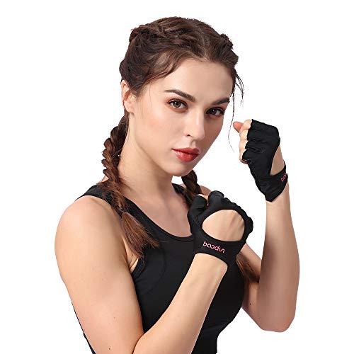 Anser 7150282 Woman Half Finger Girl Short Fingerless Gloves for Indoor Yoga Gym Fitness Body Building Training - color: Black