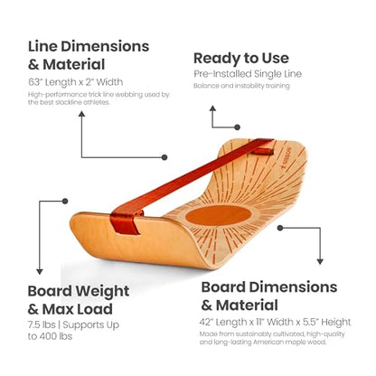 GIBBON SlackBoard - GiBoard Balance Board Kids & Adults - Slackline Balance Trainer - Slack Board Core Workout Equipment Home Gym Training - Standing Desk Exercise - Yoga, Agility, Pilates & More