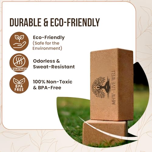 Eco-Friendly Cork Yoga Block Single, High-Density, Slip-Resistant by MHW - LIVE WELL