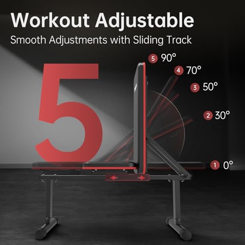 PASYOU Adjustable Weight Bench, 660LBS Foldable Workout Bench, Multi-Angle Incline Exercises Bench Compact Bench Press Full Body Strength Training Bench for Home Gym, Free-Assembly