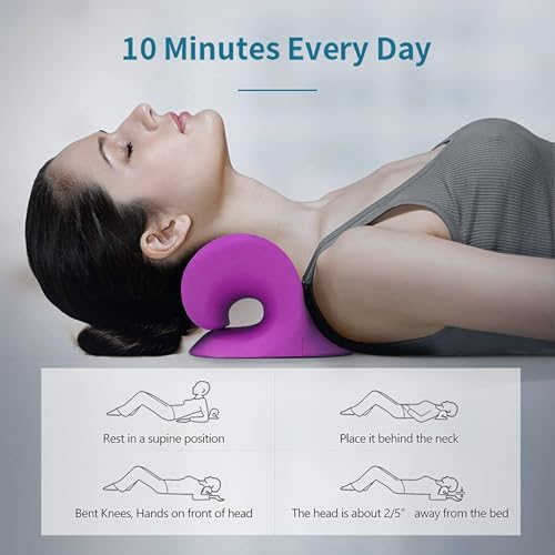 RESTCLOUD Neck and Shoulder Relaxer, Cervical Traction Device for TMJ Pain Relief and Cervical Spine Alignment, Chiropractic Pillow, Neck Stretcher (Purple) - color: Purple