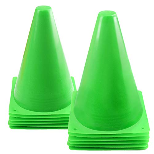 7 Inch Plastic Traffic Cones Sport Training Agility Marker Cone for Soccer, Skating, Football, Basketball, Indoor and Outdoor Games - color: Green, 12 Pack