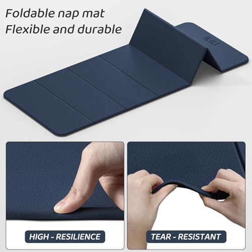 ILILI Foldable Yoga Mat 71 * 24 * 0.3'' - TPE Non-Slip Fitness Mat for Home，Waterproof & Lightweight (2lb) for Home Gym, Pilates & Stretching,Fitness Workouts - color: Dark Blue