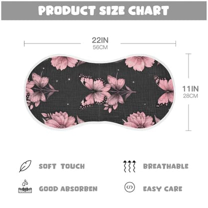 Butterfly Floral Pink Moon Muslin Burp Cloths 1 Pack - Extra Large 22"x11", 4-Layer Soft Absorbent Cotton, Waterproof Backing, Baby Drool Rags for Newborn