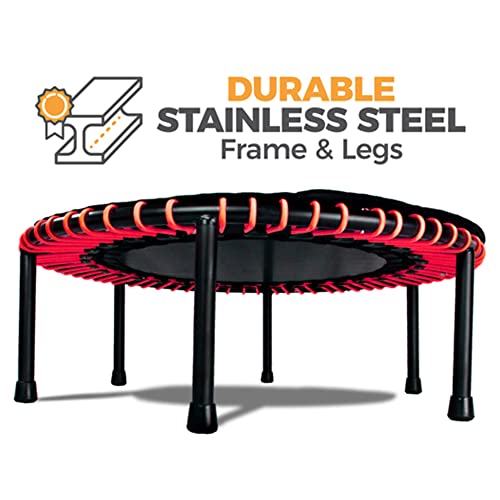 LEAPS & REBOUNDS 40" Adjustable Stability Bar Attachment with 40" Mini Fitness Trampoline and Home Gym Rebounder for Cardio Exercises, Red