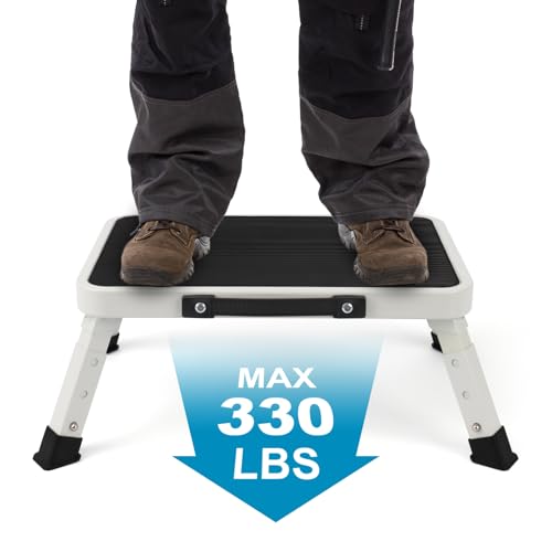Valeo Folding Step Stool, Adjustable Step Stool with Non-Slip Platform, 330 Lbs Capacity, Step Ladder for Adults or Kids in Kitchen, Bathroom, RV, Camping, Office, White - color: White