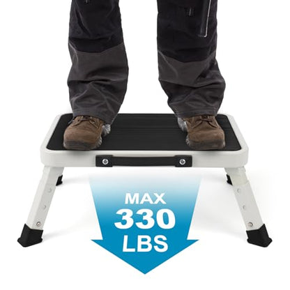 Valeo Folding Step Stool, Adjustable Step Stool with Non-Slip Platform, 330 Lbs Capacity, Step Ladder for Adults or Kids in Kitchen, Bathroom, RV, Camping, Office, White - color: White