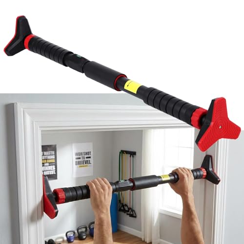 Adjustable Pull Up Bar for Doorway, No Screw Chin Up Bar Max Load 440 Lbs, Strength Training Bars with Level Meter, Adjustable Width 27.6”-42” for Home Gym & Office