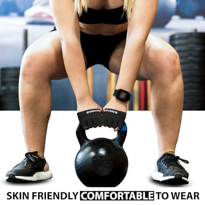 SAWANS Nonslip Workout Gloves for Men & Women, Weightlifting, Gym, Exercise, Fitness, Black, Minimalist, Finger Protectors, Half Finger Glove, Ambidextrous, Adjustable - size: Large