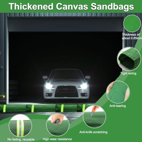 4PCS Sand Bags for Flooding, Reusable Quick Dam Flood Barriers for Home & Outdoor Water Barrier with Elastic Band, 4'X 7" Flood Prevention Sandbag Thickened Canvas Sand Bags with Sand Shovel